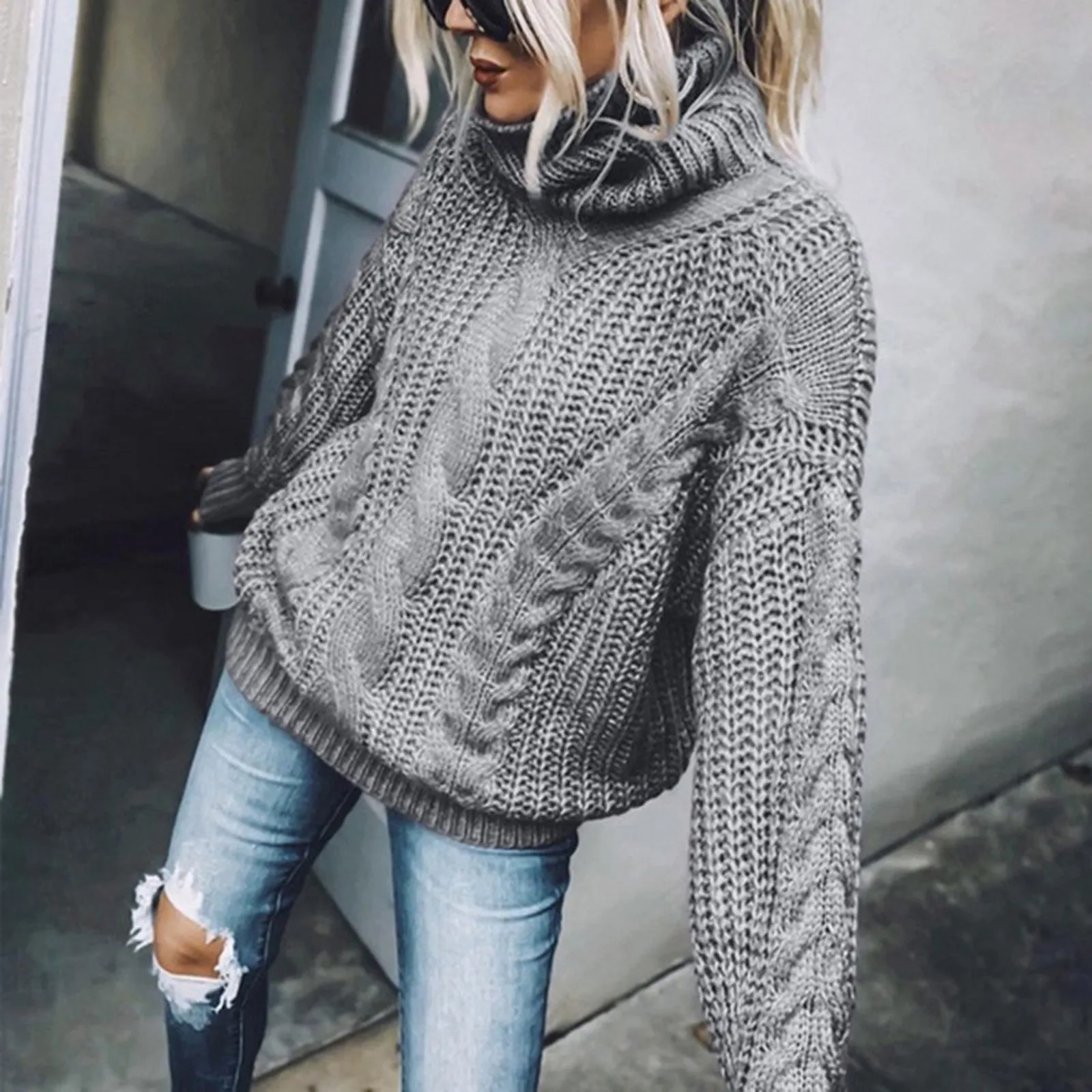 Women Daily Casual Sweater Loose Autumn Winter Turtleneck Elegant Knitted Warm Pullovers Fashion Solid Tops Knitwear Oversize