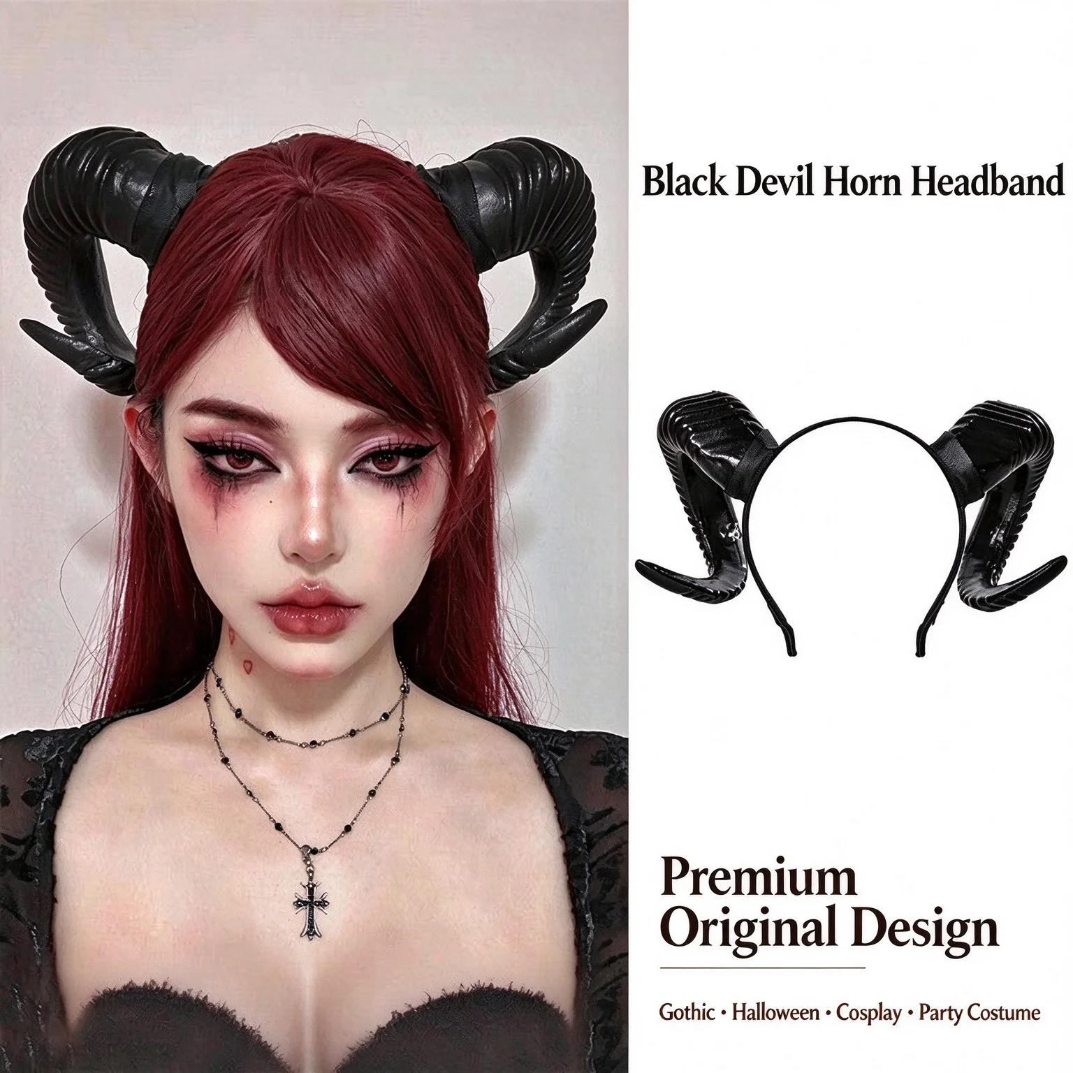 Dark Style Succubus Halloween Goat Horn Headband, Demon Ox Horn Cosplay Headdress, Gothic Devil Horn Hair Hoop Hair Accessories