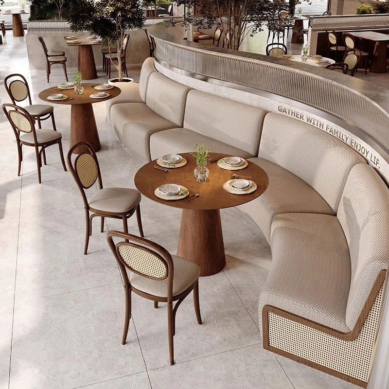 Modern Wooden Outdoor Hotel Restaurant Furniture Cheap Hot Sales Fast Food Commercial Green Table Booth Seating Dining Set