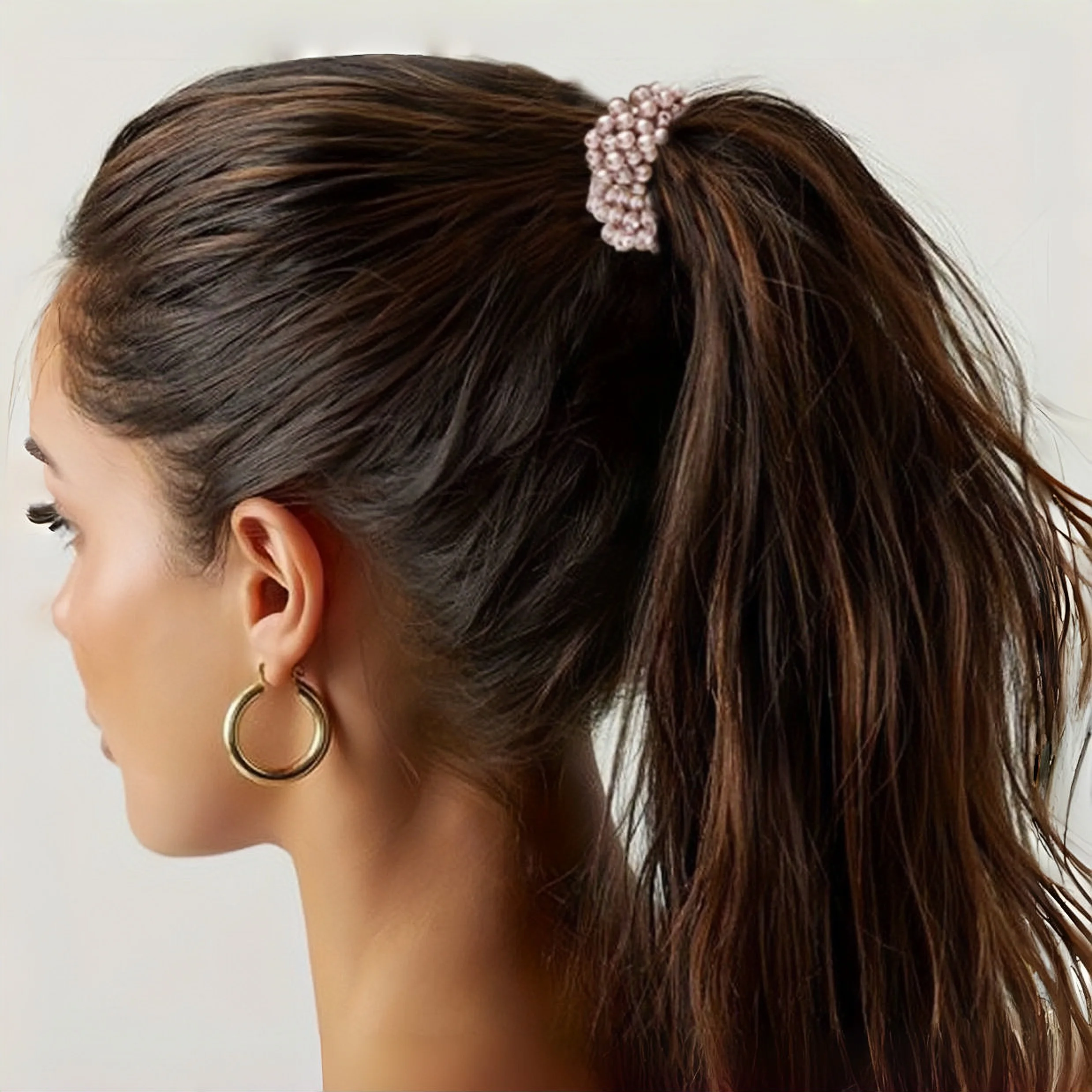 ربطة شعر أنيقة من اللؤلؤ الصناعي للنساء والفتيات، أربطة شعر بسيطة وأنيقة، حامل ذيل حصان مرن، أربطة مطاطية