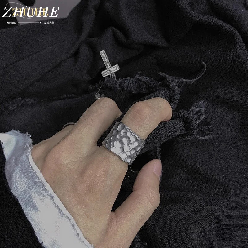 

ZHUHE Dark, Irregular, Pitted Texture Wide Ring Made Of Titanium Steel Is A Jewelry Accessory for Women And Men