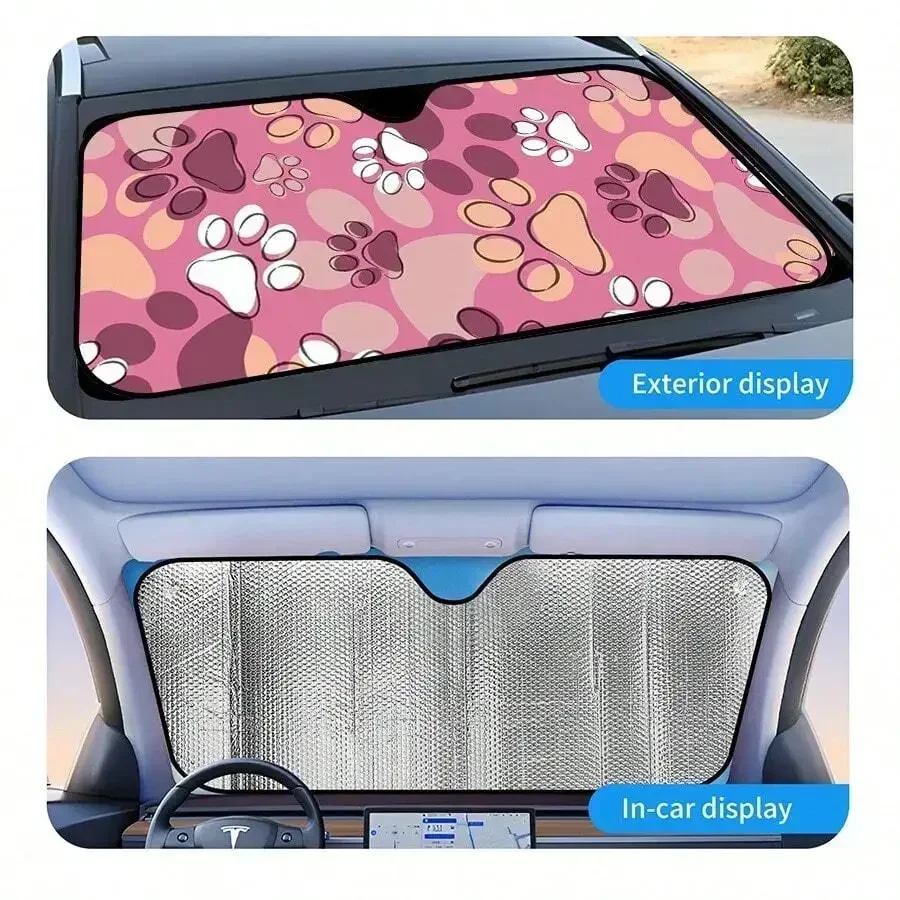

Foldable Car Windshield Sunshade With Paw Print Pattern UV Protection For Summer Parking Road Trips