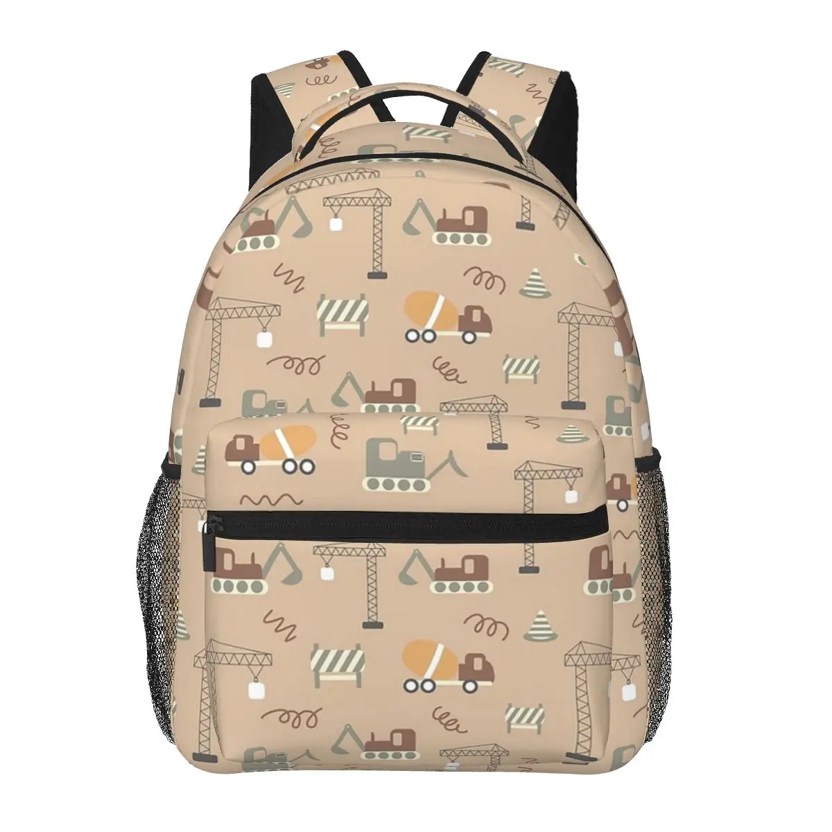 

Brown Background Construction Repeat Pattern Backpacks Boys Girls Bookbag Students School Bags Cartoon Kid Rucksack Shoulder Bag