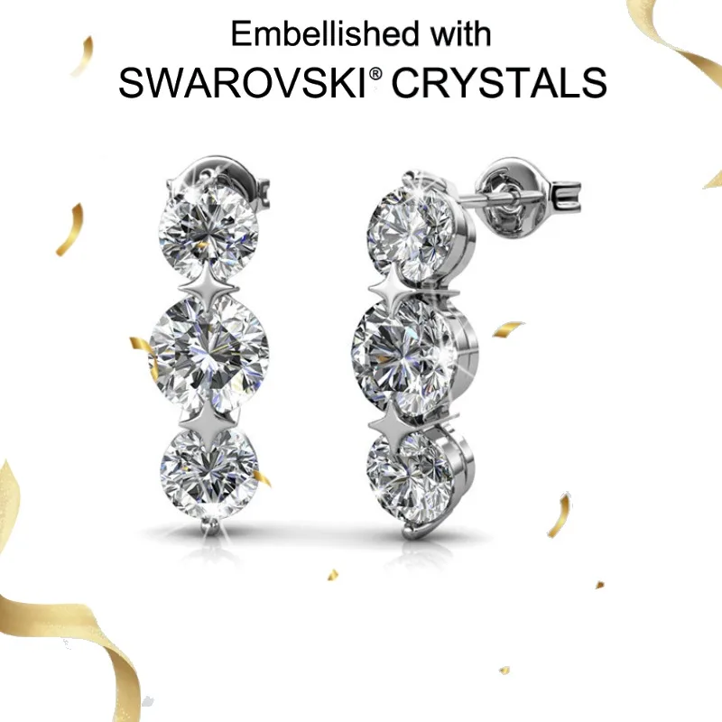 

Daisini Simple 3 Stone Little Star Stud Earrings 925 Sterling Silver Piercing Jewelry with Premium Grade Crystal From Swarovski