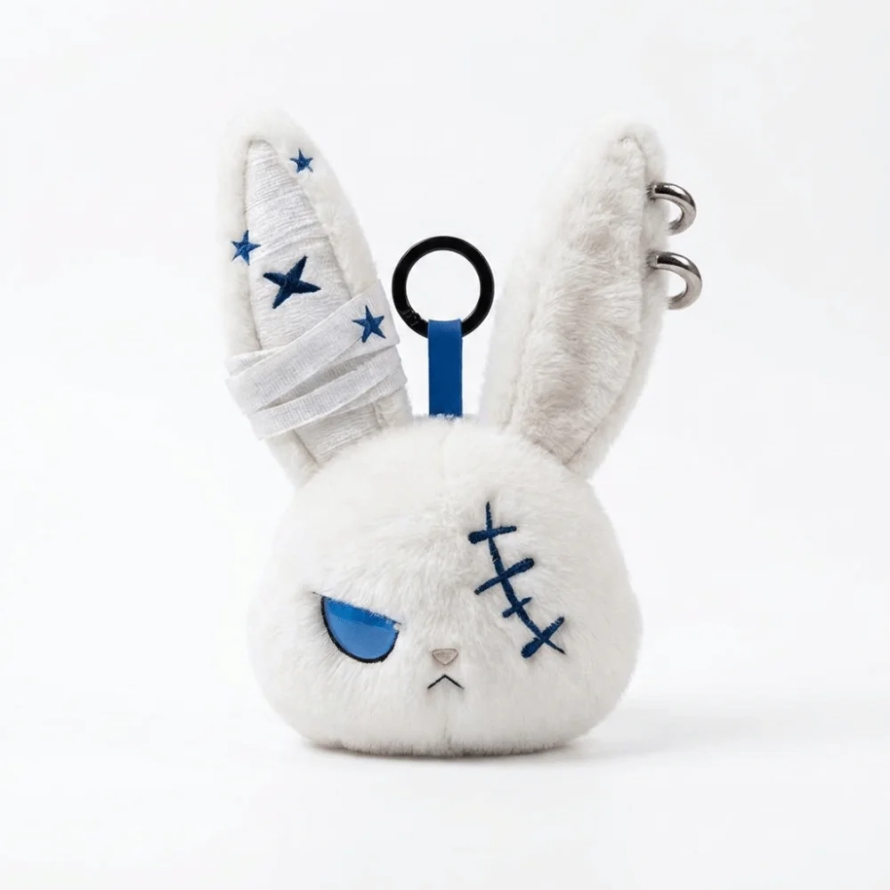 PP-Baumwoll-Hasen-Schlüsselanhänger, Creolen, Tier-Hasen-Schlüsselring, gruseliges Design, Gothic, süßer, pelziger Taschenanhänger – Detail 5