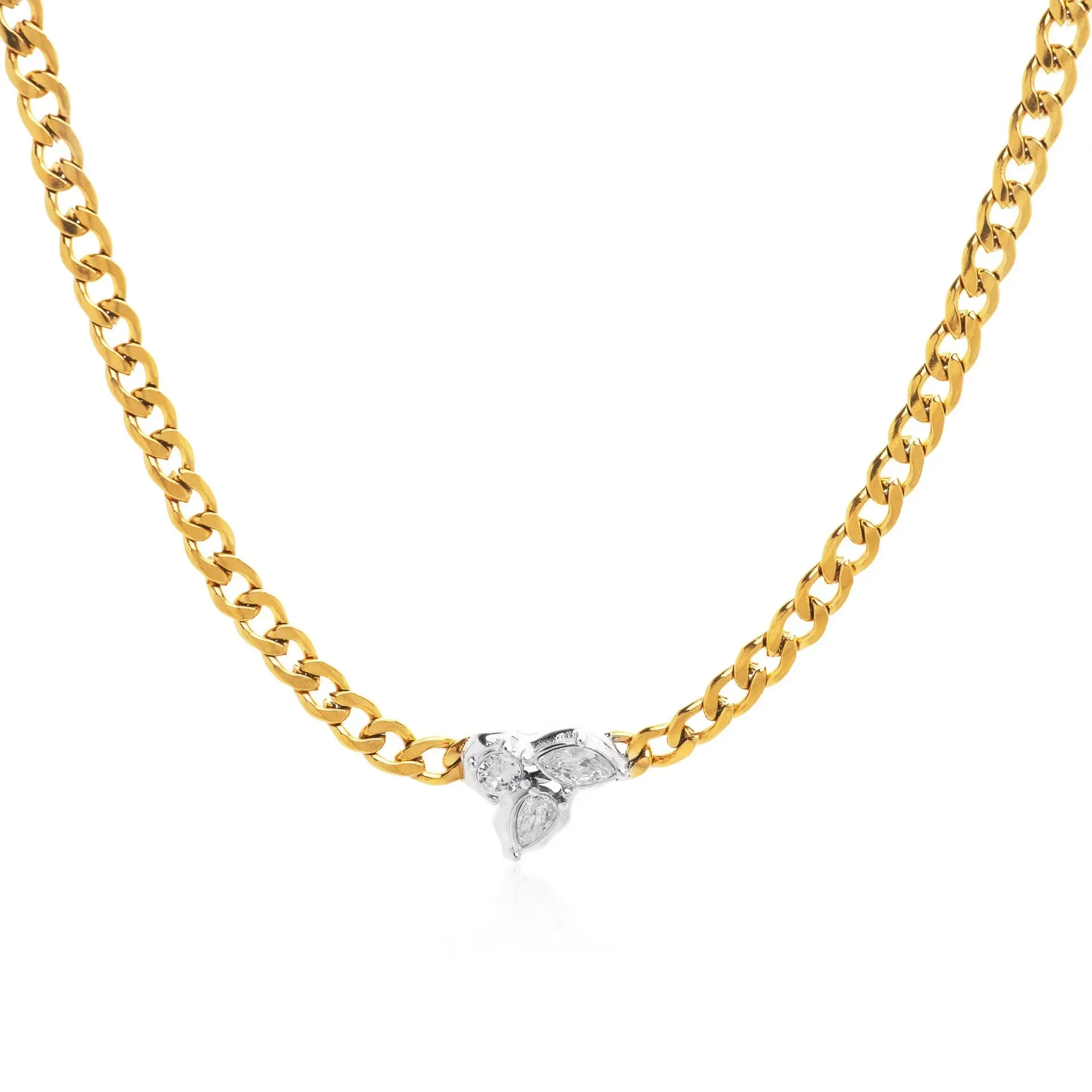 18k Gold Plated Tarnish Free Vintage Lucky Tear Zircon Design Pendant Chunky Chains Choker Necklace for Women Designer Jewelry