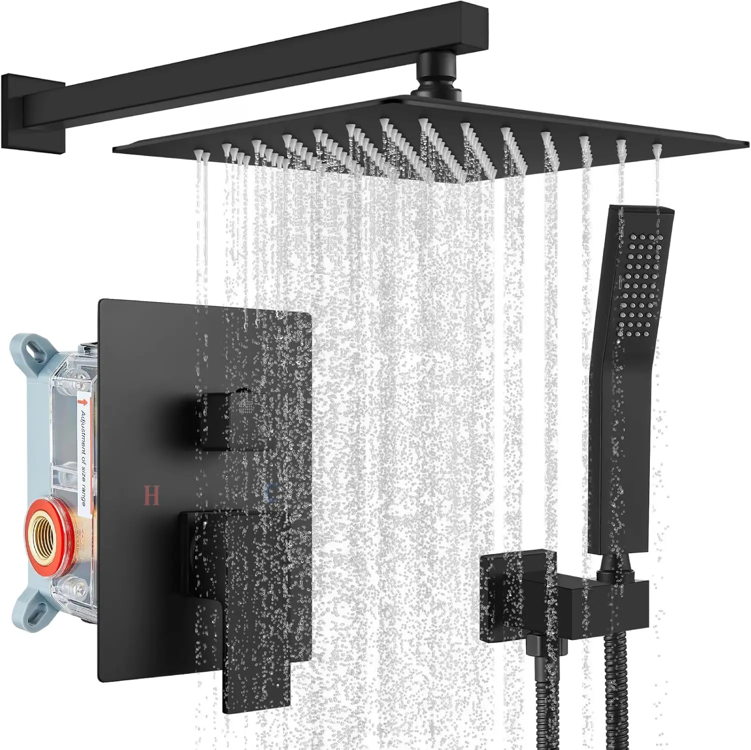 

10-Inch Rainfall Shower System with Handheld Spray, Pressure-Balanced Valve, Matte Black Finish
