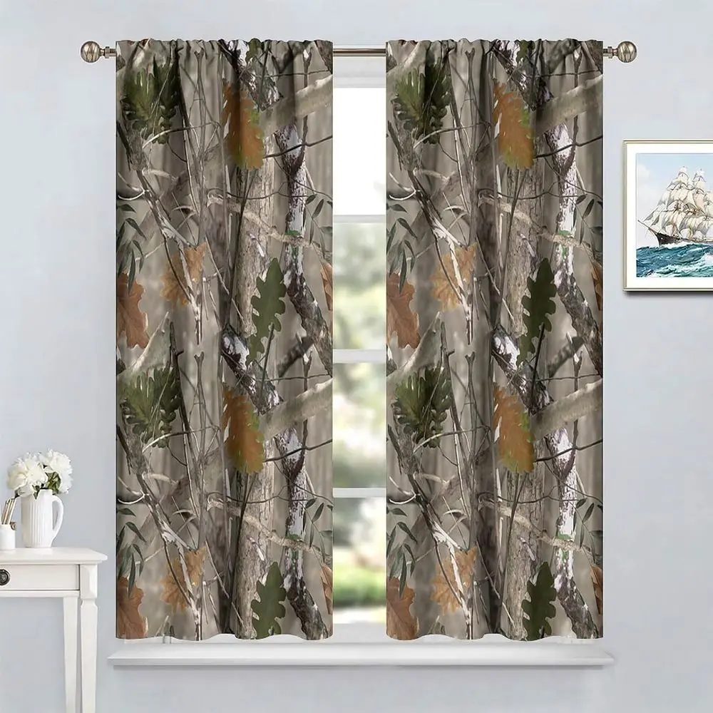 Camo Oak Branch Window Curtains, 84x84in, Ideal for Bedroom, Living Room, Kitchen