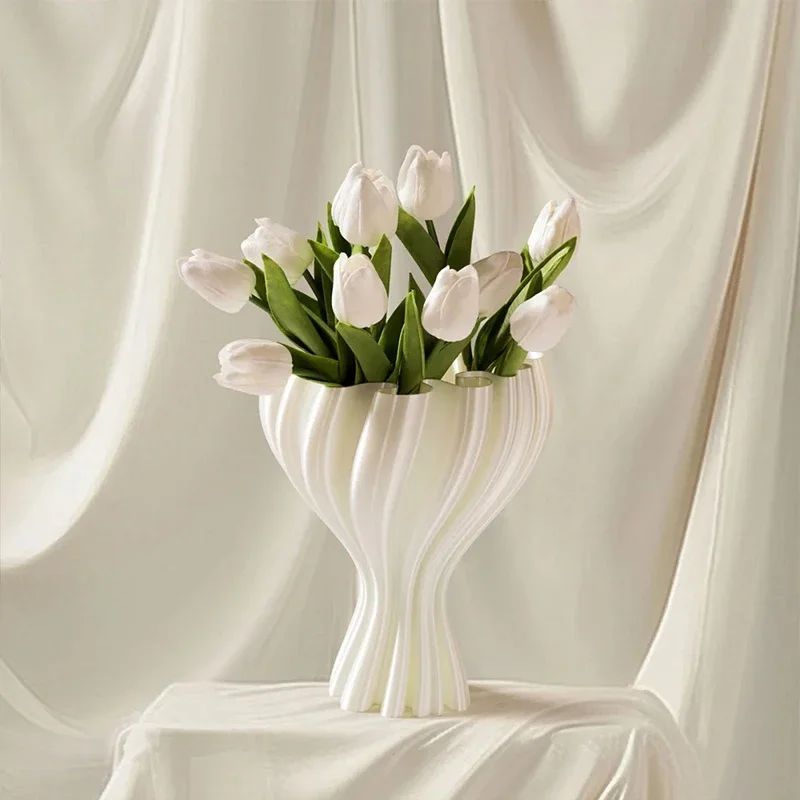 23cm 3D Printed Plastic Silk Flowing Light Vase Decoration Living Room Office Desktop Decoration