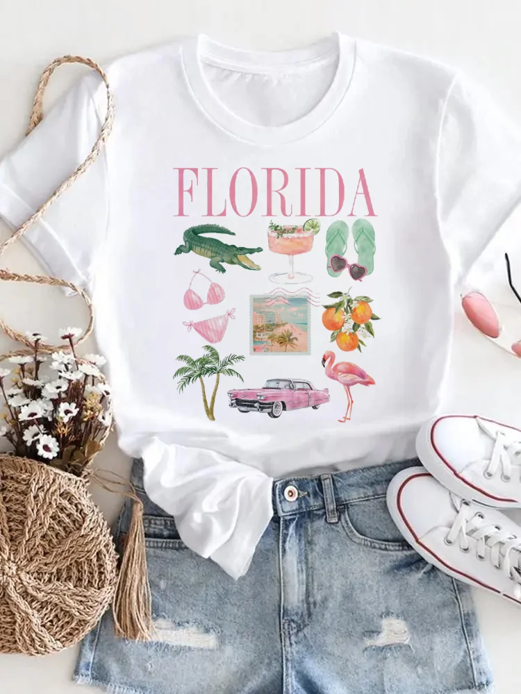 

Casual Style O-Neck Sweet Travel T-Shirt 90s Short Sleeved Kawaii Printed Summer Top Fashionable Cute Pattern Women's T-Shirt