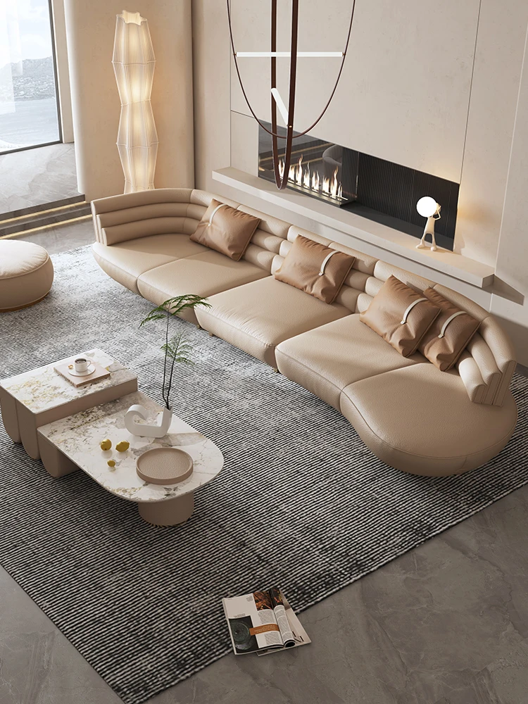 

Italian leather sofa light luxury modern leather art sofa living room minimalist designer curved corner sofa