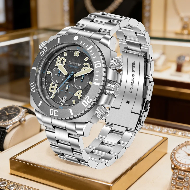 

LIGE FeelNever Quartz Man Watch Luxury Casual Sports 316L Stainless Steel Sapphire 500M Waterproof Watches for Men Reloj Hombre