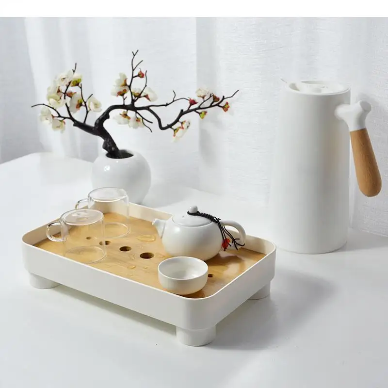 Plastic Bamboo Tray Rectangular Storage Tea Trays Desktop Organizer Cup Organize Disk Set Drain Pan Decorative Plate