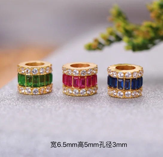 

18k karat gold beads big hole 3mm real gold stoppers yellow gold accessories colorful zircons beads 6.5mm