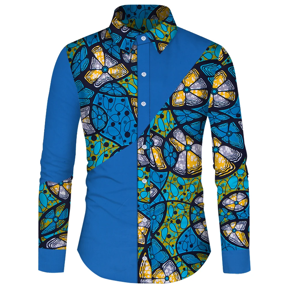 

Африканская приталенная рубашка из Анкары, мужские богатые сращивающиеся рубашки, Блейзер, Дашики, официальная рубашка с Африканским принтом WYN188