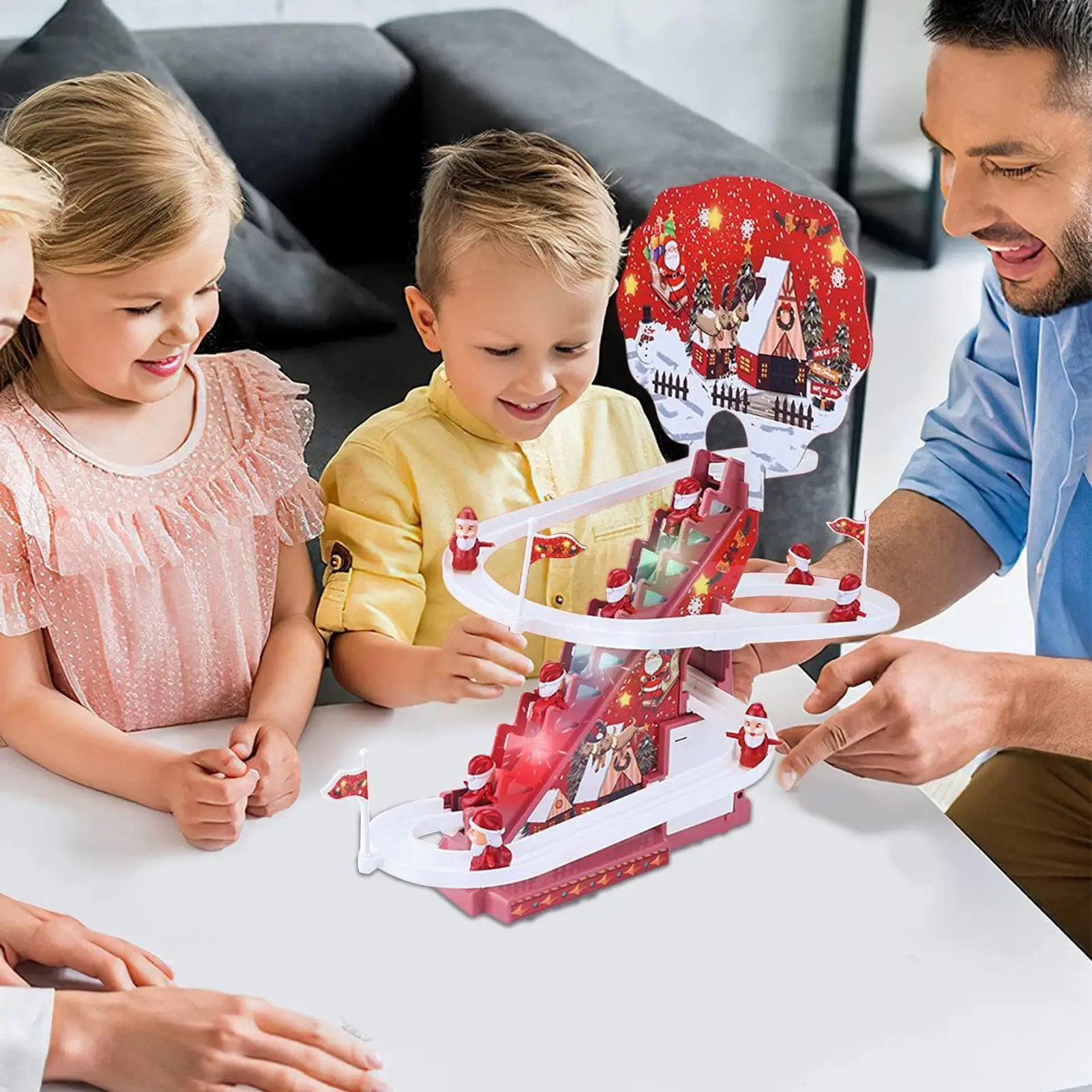 Escalada papai noel brinquedo de controle remoto jogo pista elétrica com luz led e música automática santa escalada escadas jogo corrida