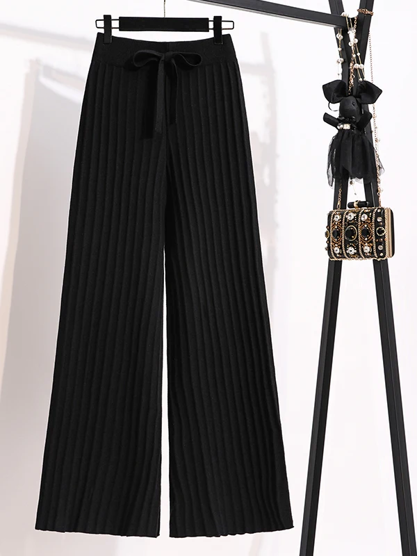 Thiened taille haute tricoté jambe droite pantalon femmes ample tricots décontractés automne hiver nouveau Sle Spor Look étudiant Fri...