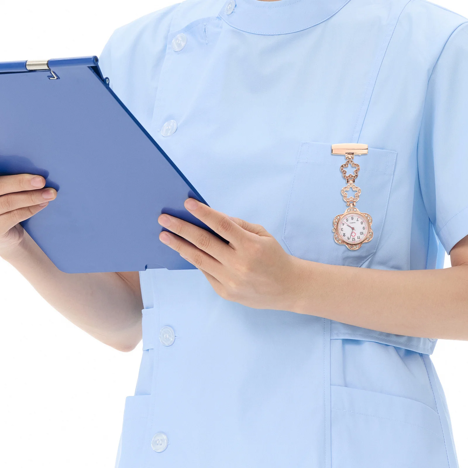 

Fashionable Star Nurse Clip Watch Zinc Alloy Metal Brooch with Bling for Lady Nurses and Students Exam Timepiece