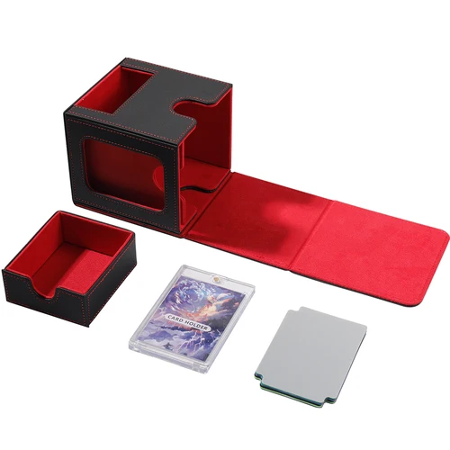 Imagen 2 del producto Caja de cuero para tarjetas MTG con 2 pantallas de comandante, almacenamiento de tarjetas impermeable de doble capa, puede contener más de 200 tarjetas de protección de doble capa