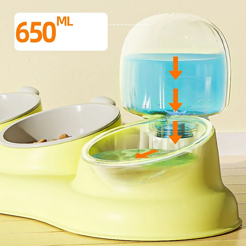 3-in-1 Non-Slip Cat Bowl Automatic Water Dispenser Pet Cats Food Feeding Double Bowl Water Drinking Dish Bowls for Cats