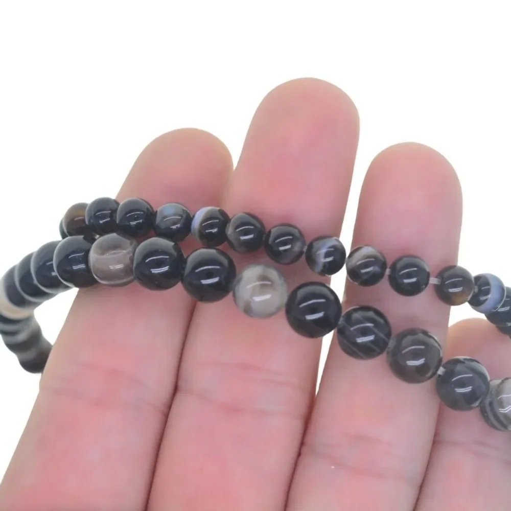 6mm 8mm Smooth black white stripe Lace Agate Gemstone Loose Beads Round 15 inches Jewelry DIY Making Supplies