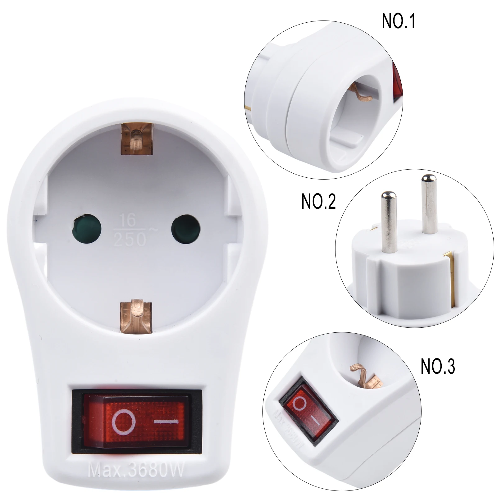 Аксессуары, переходная розетка 16A, 1 шт., 3680 Вт, 72x50x75 мм, розетка-адаптер с выключателем света, белая, изысканная