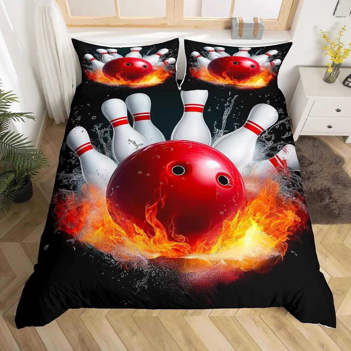 Bowling Ball Duvet Cover Twin Queen Size Sports Theme Bedding Set Ball Game Comforter Cover For Boys Girls Teens Bedroom Decor