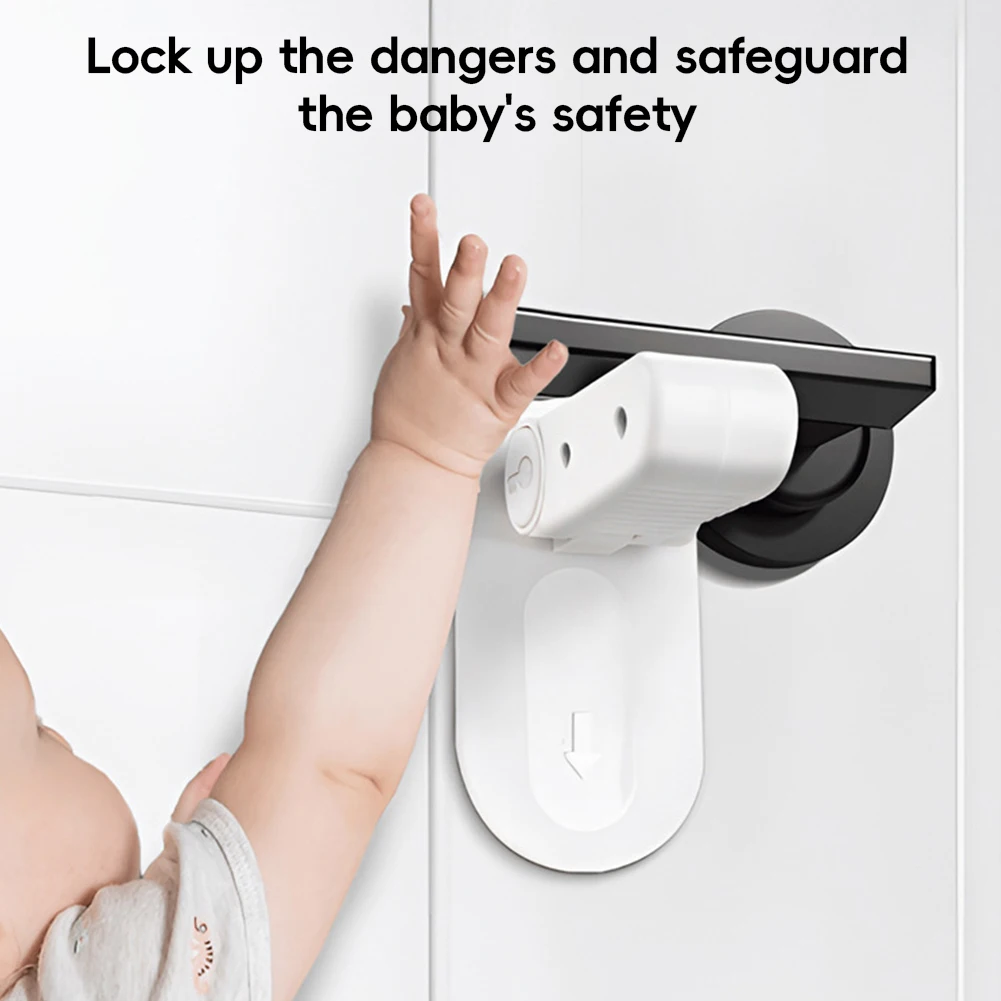 

Universal Child Safety Door Lever Lock Punch-Free Anti-Open Hidden Button Buckle Self-Adhesive ABS Door Handle Lock for Home