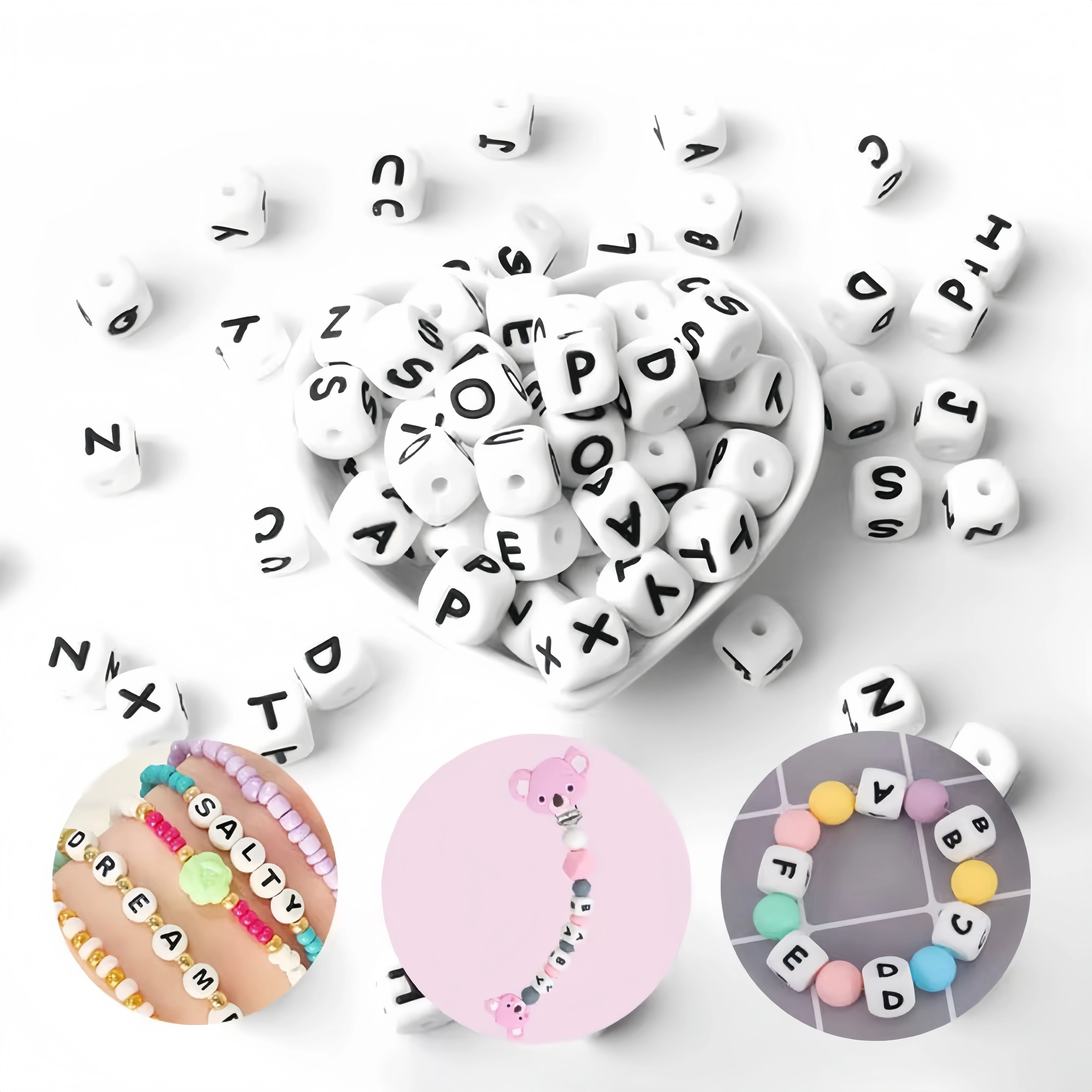 26-50 قطعة/الوحدة 12 مللي متر الأبيض الإنجليزية سيليكون رسائل الخرز لصنع المجوهرات DIY بها بنفسك شخصية سوار مصاصة ملحقات السلسلة #2