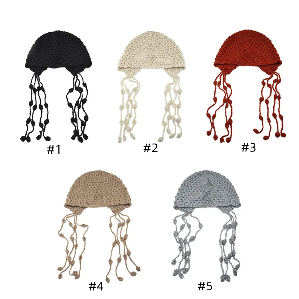 Women's Fashion Fringe Braid Knitted Hat Autumn-winter Vintage Hand-woven Woolen Hat Warm Head Set Comfortable Fabric Elastic