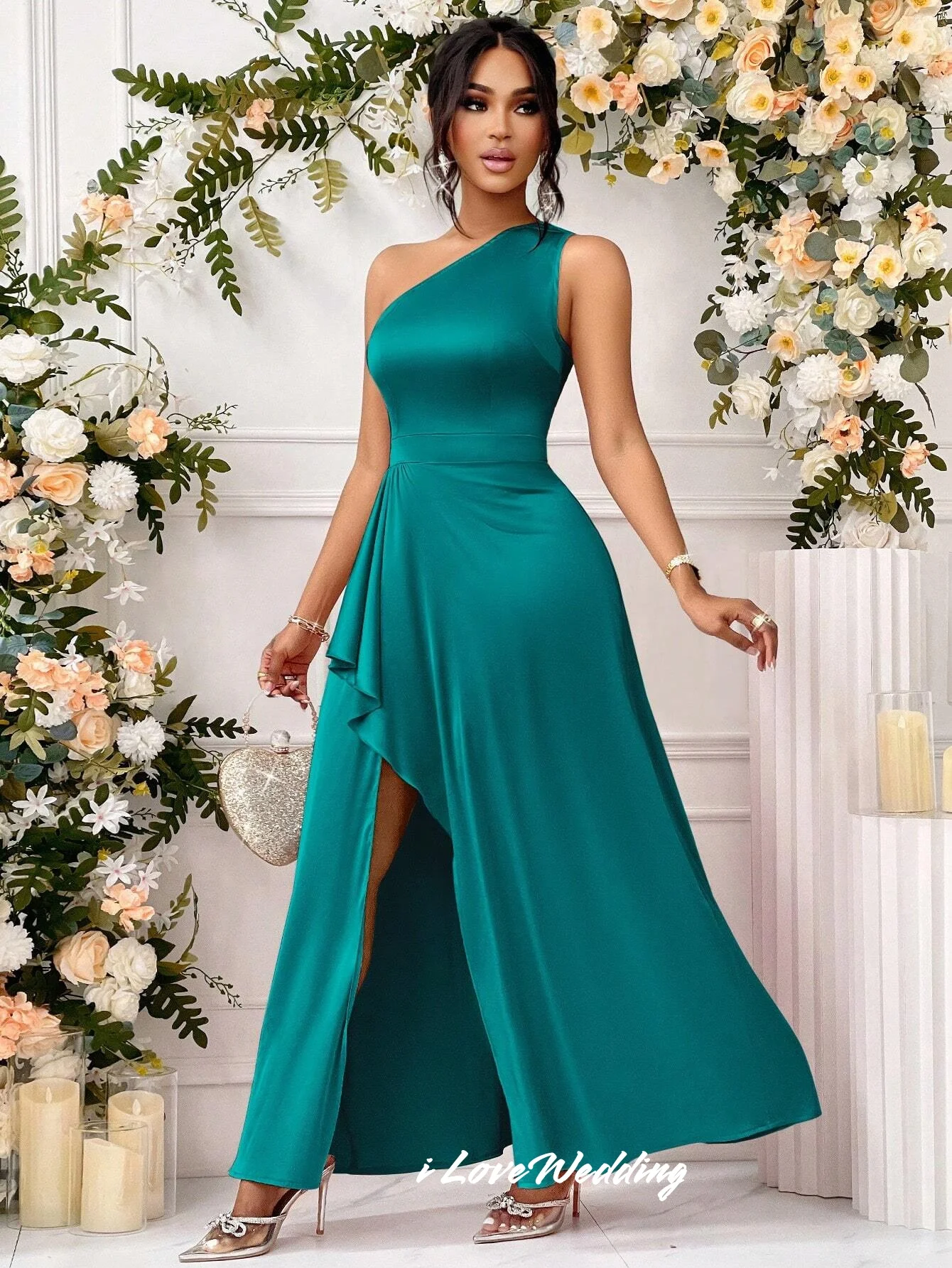 Elegant One Shoulder Bridesmaid Dresses 2025 Satin Sleeveless A-Line Split Ankle Length Pleated Wedding Guest Dresses Customized