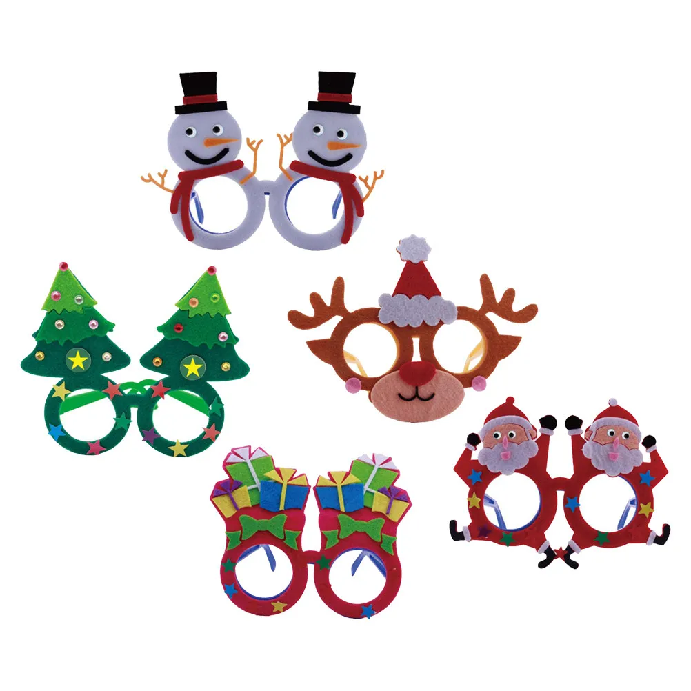5Pcs Personality Boosting Christmas Eyeglasses DIY Material Kit Non-Woven Fabrics Eyewear for Festive Parties Birthday