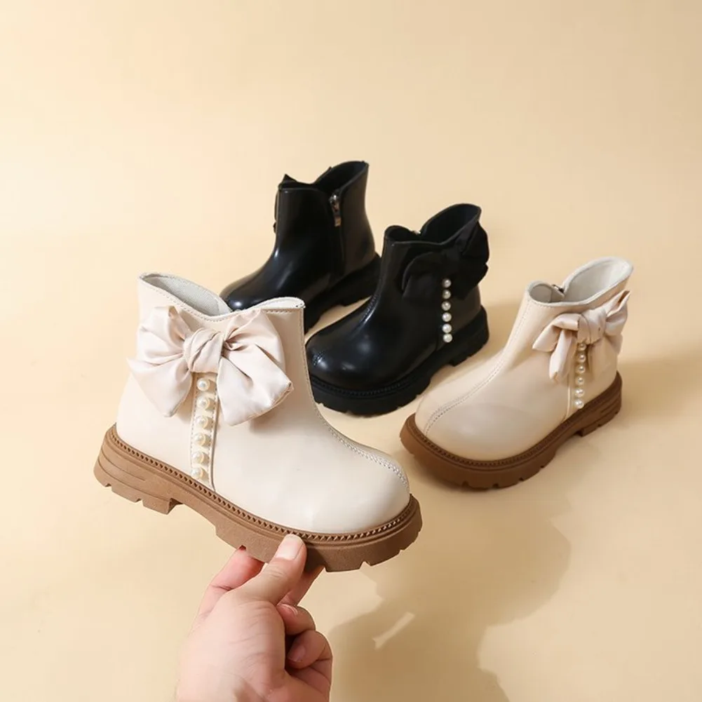 Botas Mujer Fashion Girls' Shoes 2026 Autumn New Kids Bow Leather Boots Comfort Anti Slip Girls' Ankle Boots Zapatos De Mujer