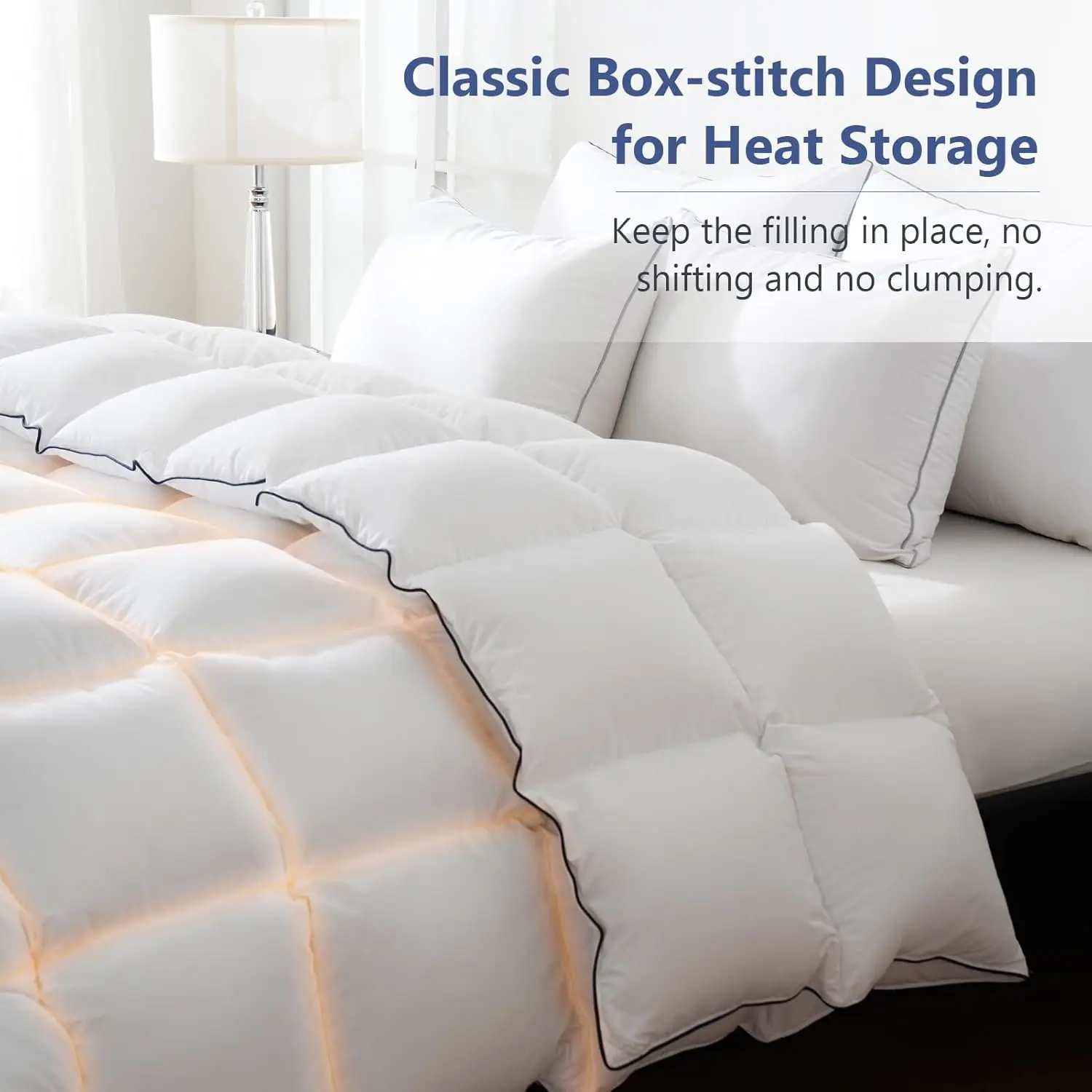 Edredão Queen Size com penas, edredão macia 100% algodão para todas as estações com abas de canto, branco 90 x 90 polegadas