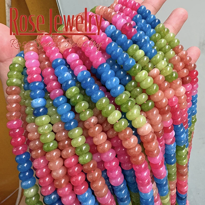 Natural Stone Colorful Tourmaline Jades Rondelle Abacus Beads Loose Beads for Jewelry Making DIY Bracelet Necklace 5x8mm 15\