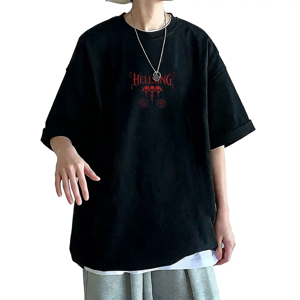 Anime Hellsing T-shirt Cartoon Vampire Alucard Skeleton Graphic T Shirts Tops Summer Men Women Vintage Manga Oversized Tshirt