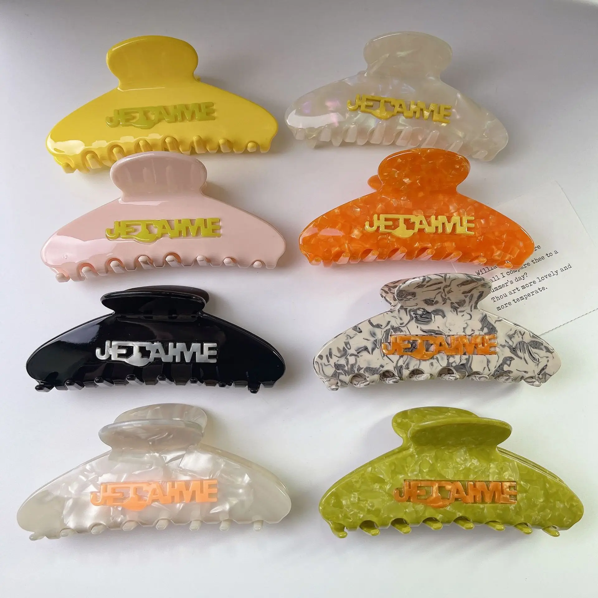 Clipe de garra de carta de concha curvada, meninas doces e legais, cor contrastante, ácido acético, grampo de cabelo