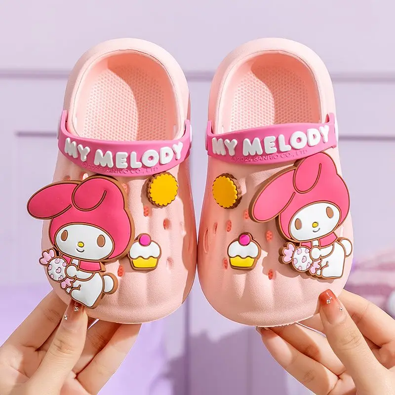 Kawaii Sanrio Hello Kitty Kids Indoor Anti-Slip Slippers Kuromi Cartoon Wear-Resistant Baboosh My Melody Cute Crocs Girl Gift