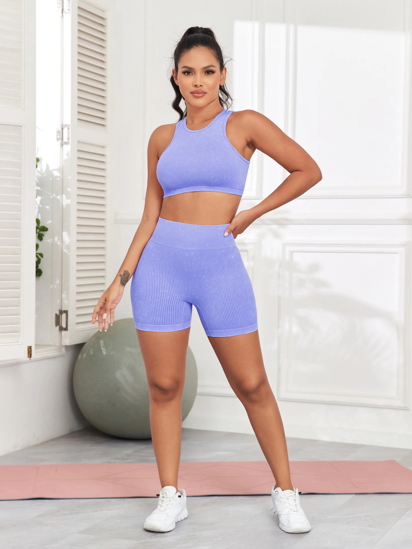 2024 New Shorts Sets Wash Seamless Fitness High Waist Summer Shorts Sets Woman Activewear Running Outdoors Sport  Top For Women