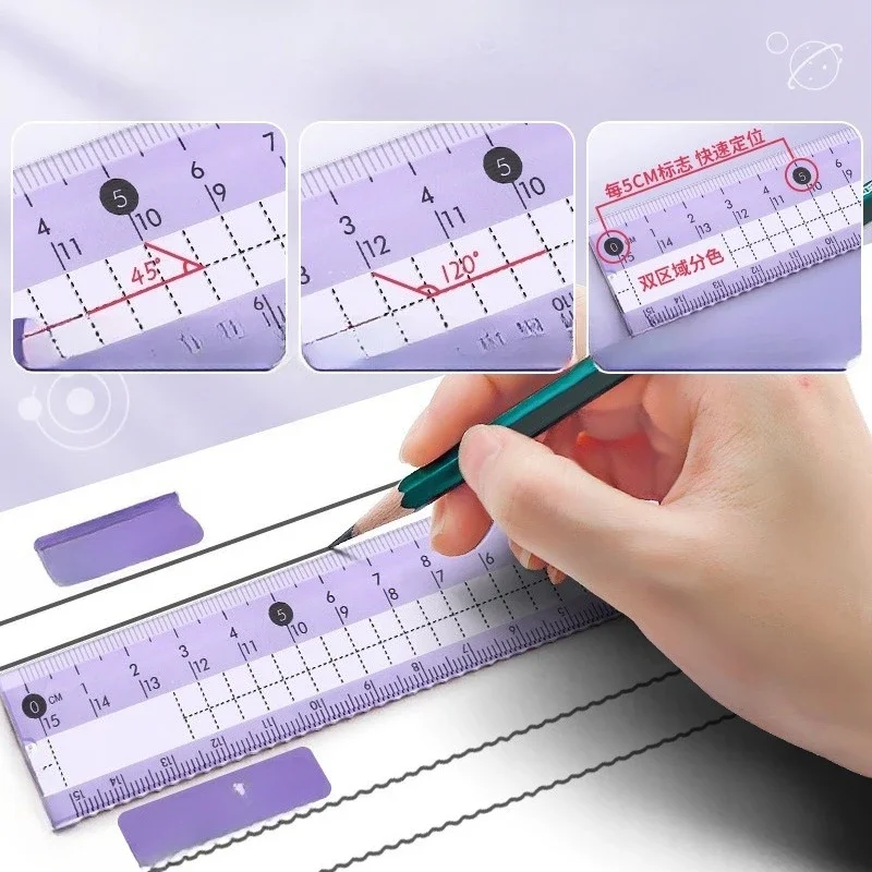 8-Piece Student Ruler Set with Compass Angle Measuring Triangle Stationery Gift Package for Educational Needs