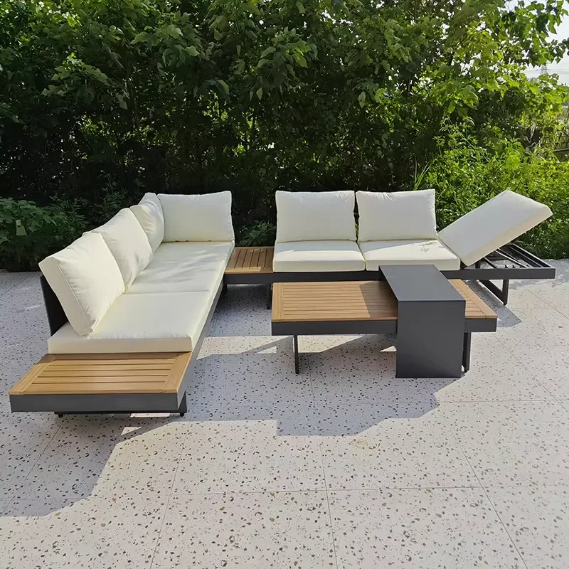 High-End Modern Style Outdoor Leisure Garden Furniture Classic Sectional Teak Patio Sofa Set for Hotel Courtyard for Gardens