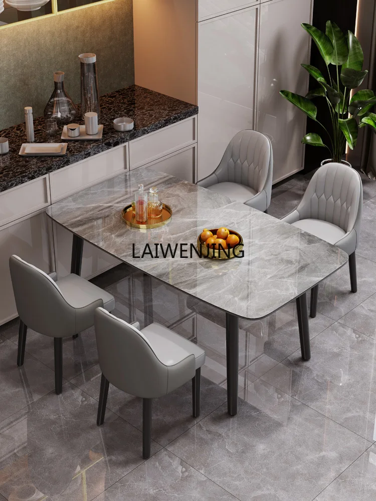 Full support solid wood rock slab dining table and chair combination rectangular household Italian light luxury dining table