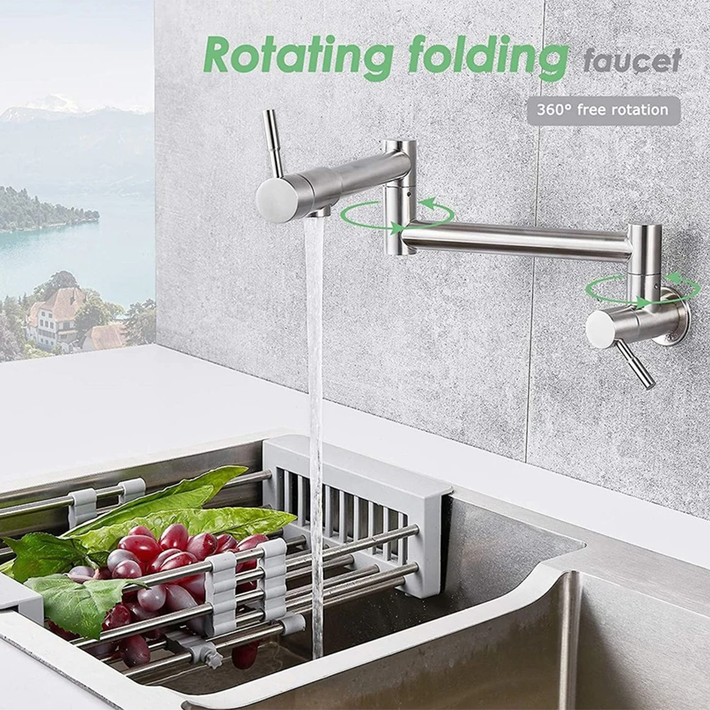Foldable Brass Wall Mounted Kitchen Faucet Pot Filler Faucet Swivel Folding Retractable Rotary Stretch Basin Faucet Sink Tap