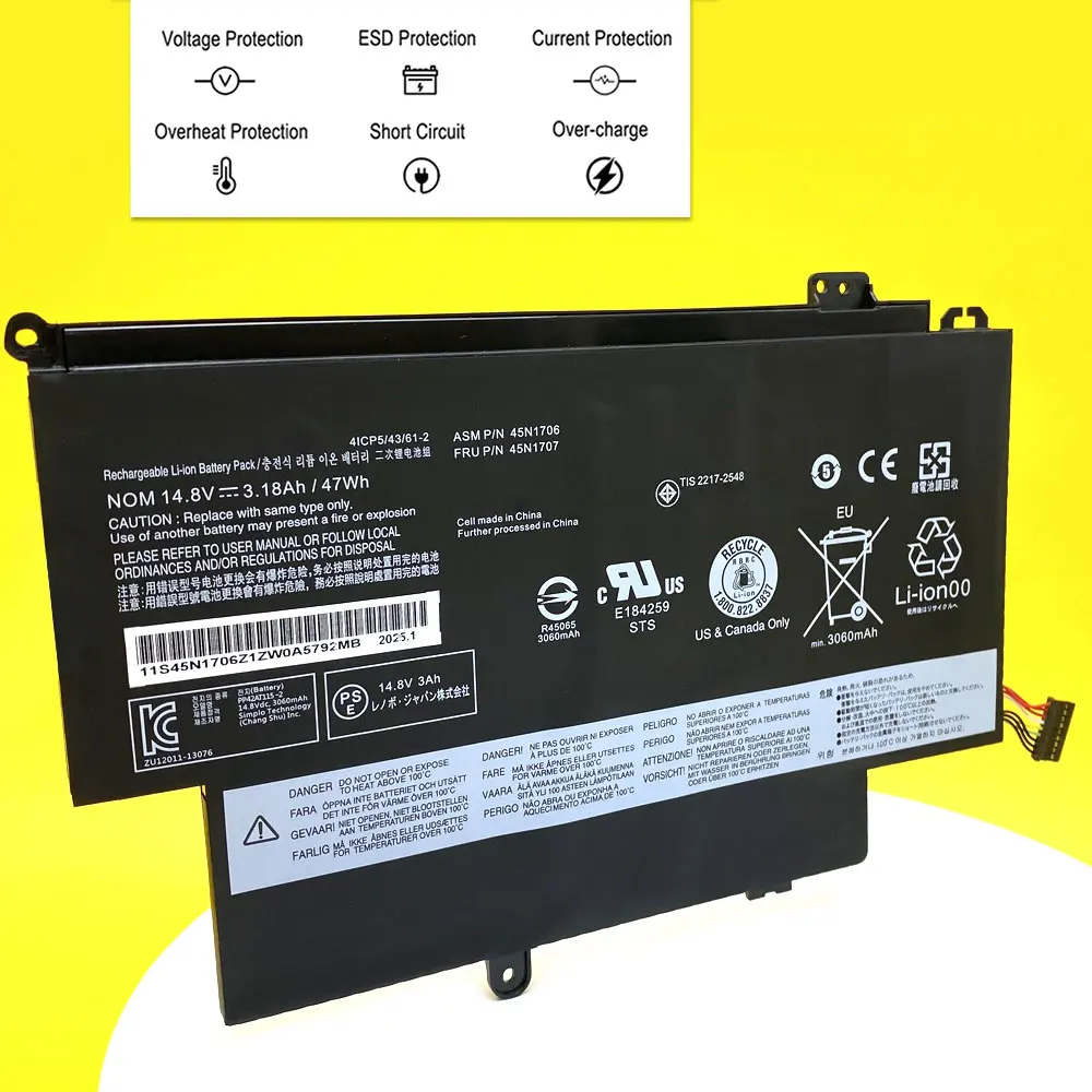 For Lenovo ThinkPad Yoga S1 120 S240 20CD/20C0 Yoga 12 20DL/20DK Pro 45N1705 45N1707 45N1704 45N1706 Laptop Battery 14.8V 47Wh
