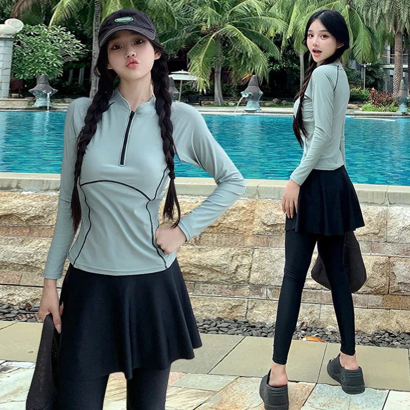 

Женский гидрокостюм с длинными рукавами для снорклинга и плавания, консервативный, с длинными брюками, раздельный, для серфинга, корректирующий фигуру, купальник