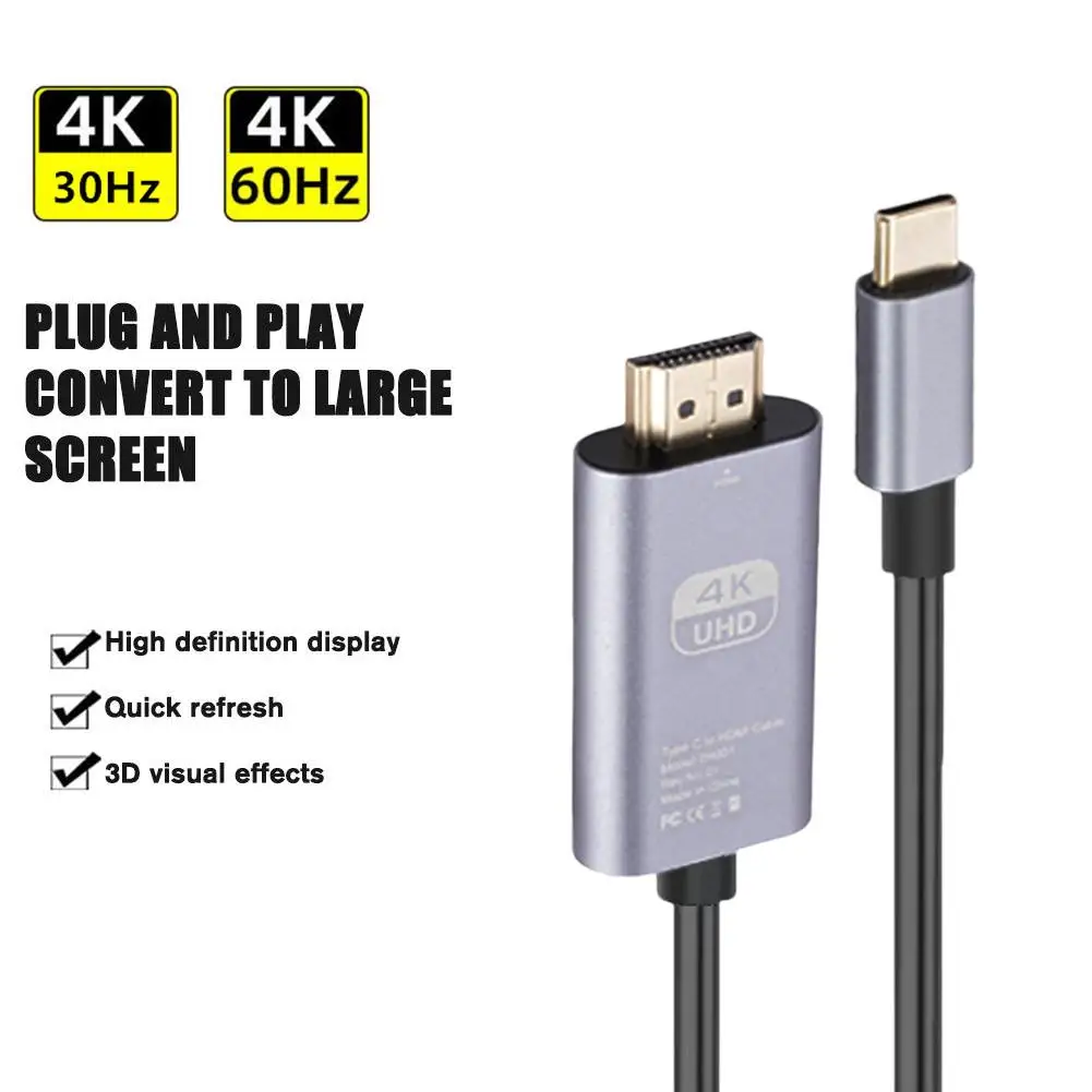 

USB C to HDMI-compatible Cable 4K Type-c to HDMI Cable 60Hz Screen Cable Projection Accessories HD Adapter R6W6