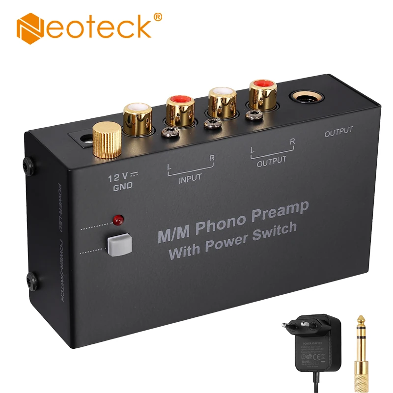 Neoteck M/M Phono Preamp With Power Switch Phono Preamp preamplifier Turntable preamp RCA Input, RCA Output 1/4\'\' TRS Output