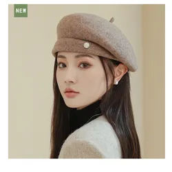 Beret Hat Women Autumn Winter Light Luxury Wool Blend Show Face Small Fashion Painter Hats England Retro Bud Cap