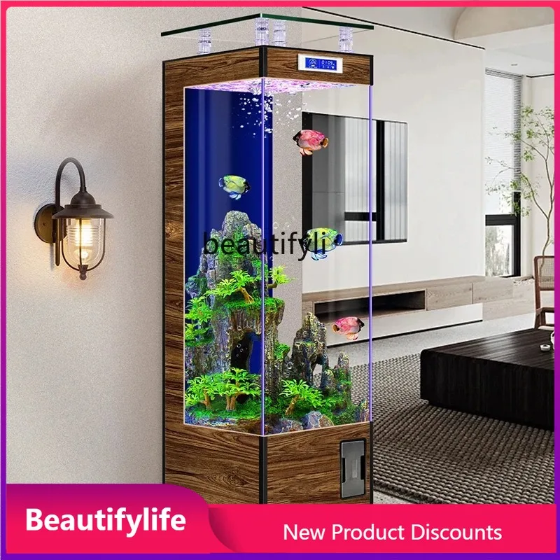 

V3286 Аквариум для гостиной, небольшой напольный экологический автоматический фильтр, супер белое стекло, аквариум, бытовой
