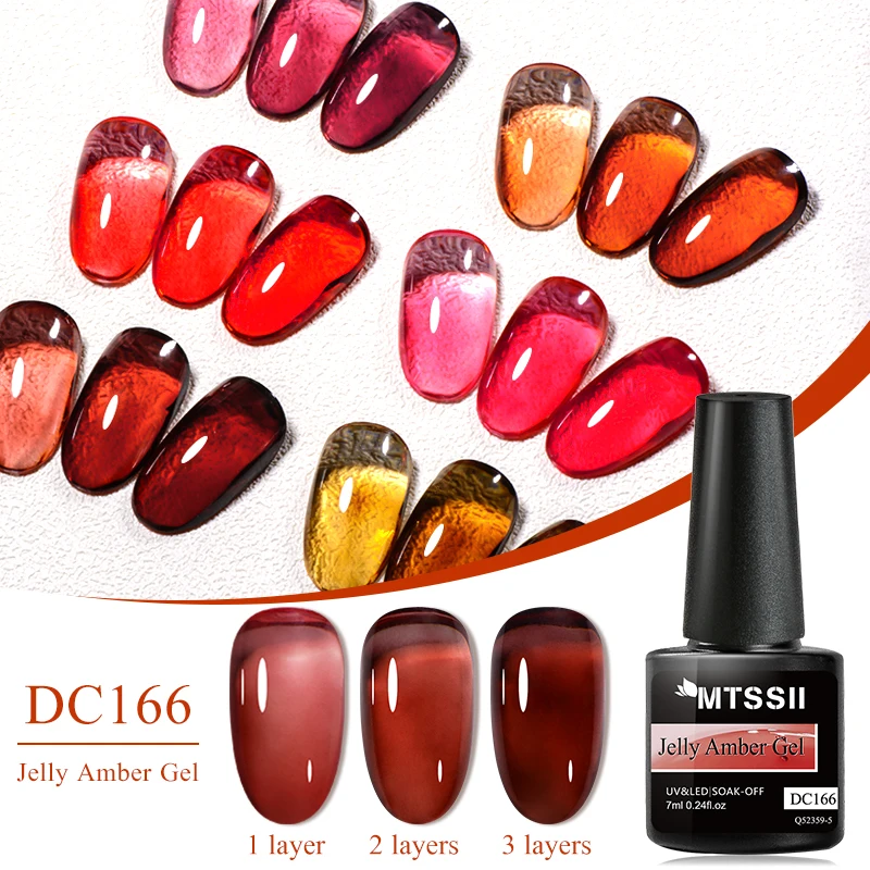 7ML Translucent Jelly Glass Gel Nail Polish Red Clear Color Series Semi Permanent Nail Art Amber Gel Varnish Soak Off UV LED Gel